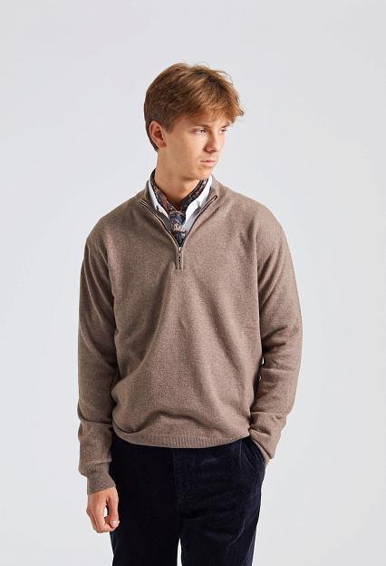 Oscar Jacobson Patton Half Zip Walnut Beige