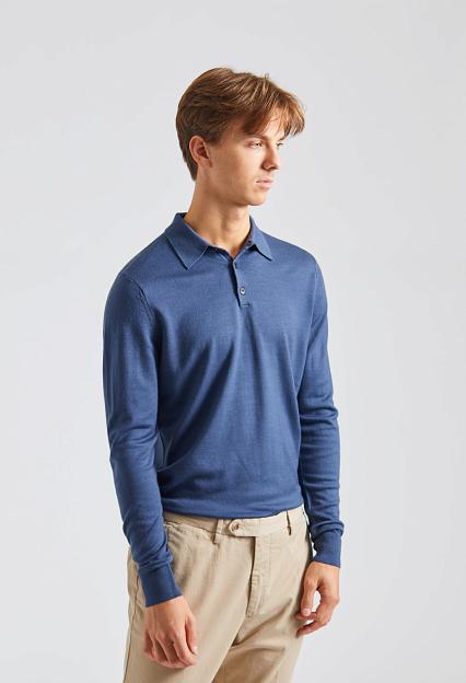 SUNSPEL Merino LS Polo Shirt Slate Blue