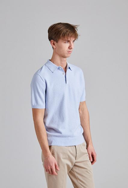 Stenströms Textured Polo Shirt Light Blue