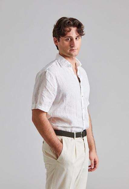 Stenströms Fitted Body Short Sleeve Linen White