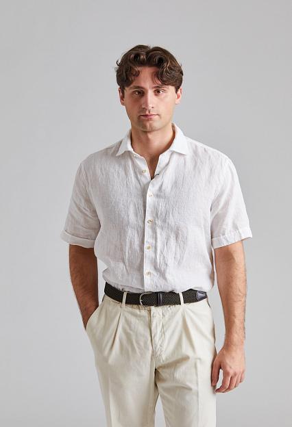Stenströms Fitted Body Short Sleeve Linen White