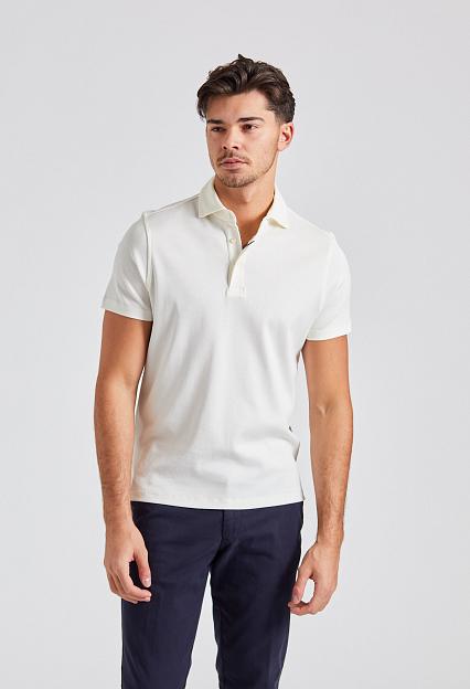 Stenströms Mercerized Jersey Polo Shirt Off White 