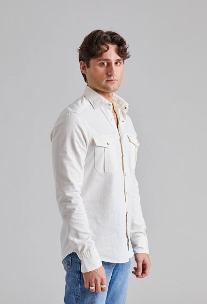 Stenströms Slimline Double Pocket Western Shirt White