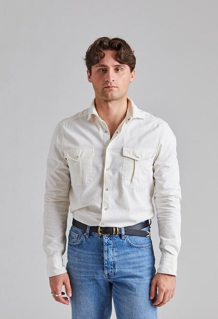 Stenströms Slimline Double Pocket Western Shirt White