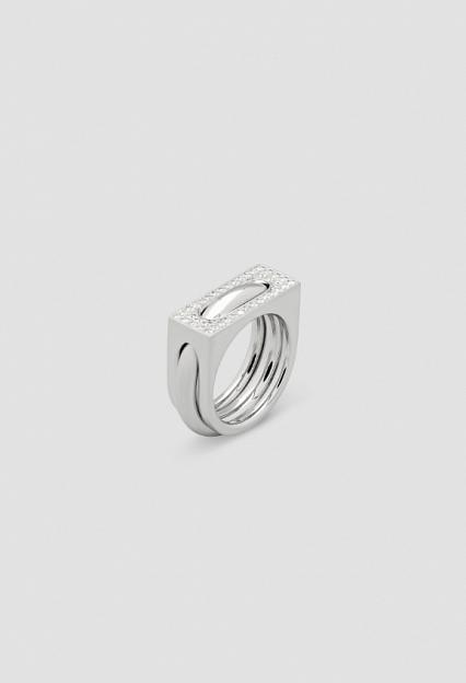 Cage Ring Single Clear White Banded Silver