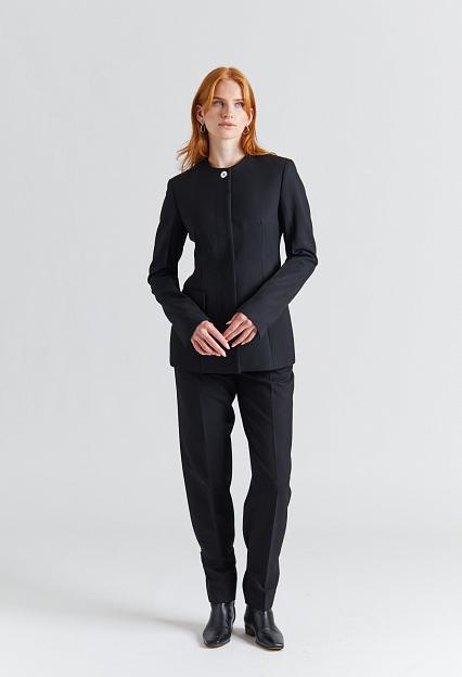 Toteme Collarless Cinched Buckled Slouch Suit Black