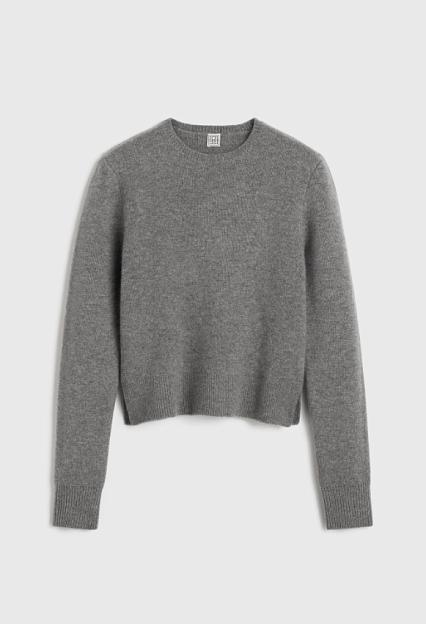 Toteme Cropped Crew-Neck Knit Grey Melange