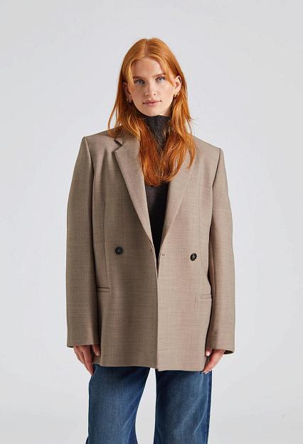 Toteme Double-Breasted Low-Waist Tailored Suit Oat Melange