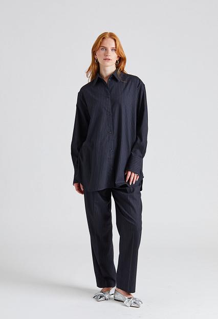 Toteme Toteme Double-Pleated Tailored Pinstripe Trousers Navy