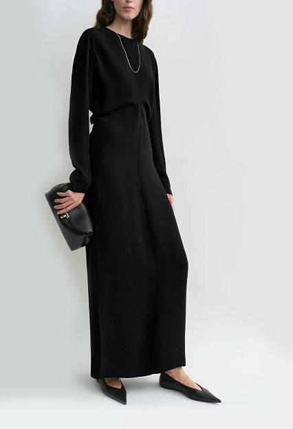 Toteme Long-Sleeve Slouch Waist Dress Black