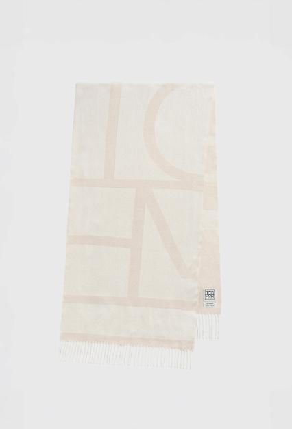 Toteme Monogram Jacquard Wool Scarf Charcoal Bone
