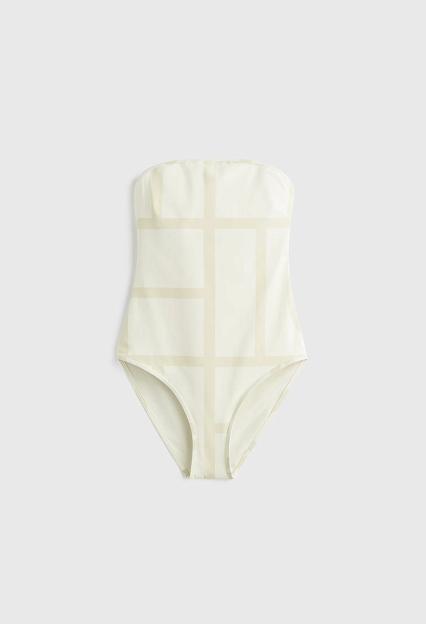 Toteme Monogram Strapless Swimsuit Ecru