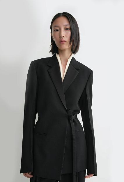 Toteme Satin-Lapel Wrap Blazer Black