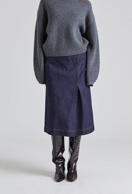 Victoria Beckham Denim Wrap Detail Skirt Dark Indigo Raw