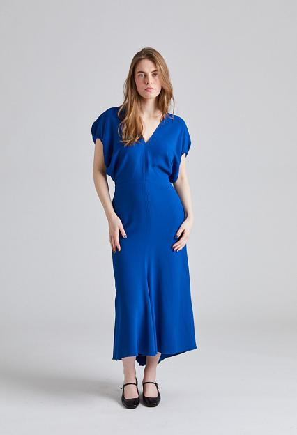 Victoria Beckham Blouson Detail Midi Dress Sapphire Blue 