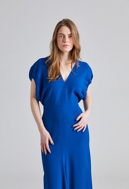 Victoria Beckham Blouson Detail Midi Dress Sapphire Blue 