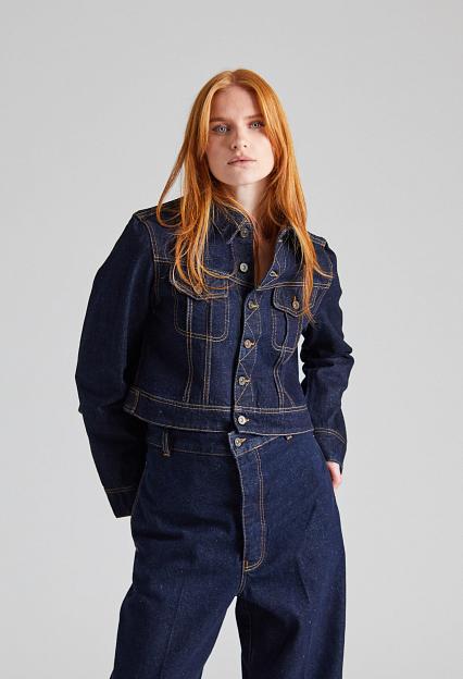 Victoria Beckham Cropped Denim Jacket Dark Indigo Rise 