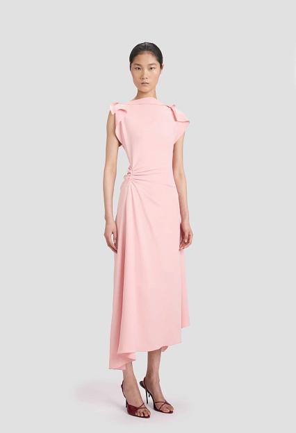 Victoria Beckham Drape Sleeve Midi Dress Antique Pink