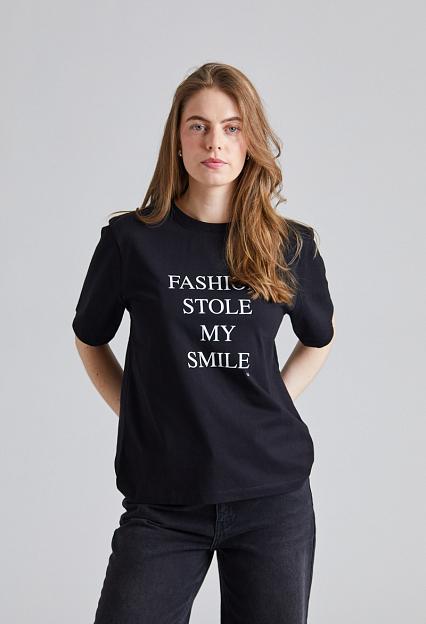 Victoria Beckham Slogan Tee Black Fashion Stole My Smile 