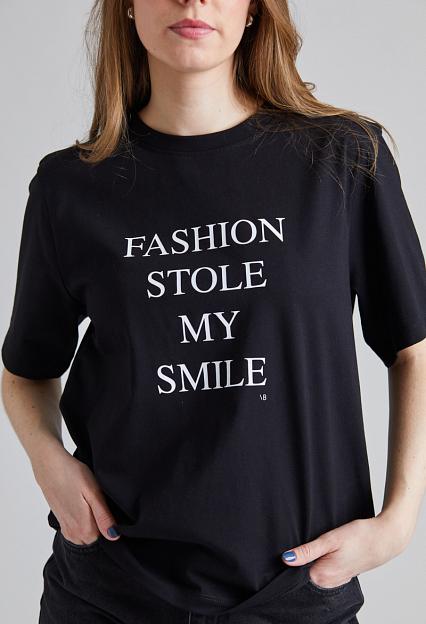 Victoria Beckham Slogan Tee Black Fashion Stole My Smile 