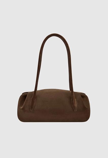 YUZEFI Oyster Shoulder Bag Suede Chocolate