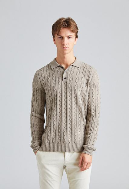 ZANONE Cable Knit Polo Sweater Beige