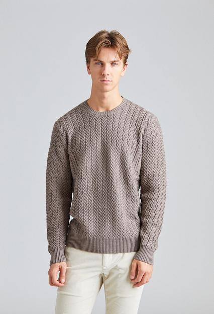 ZANONE Roundneck Herringbone Sweater Latte