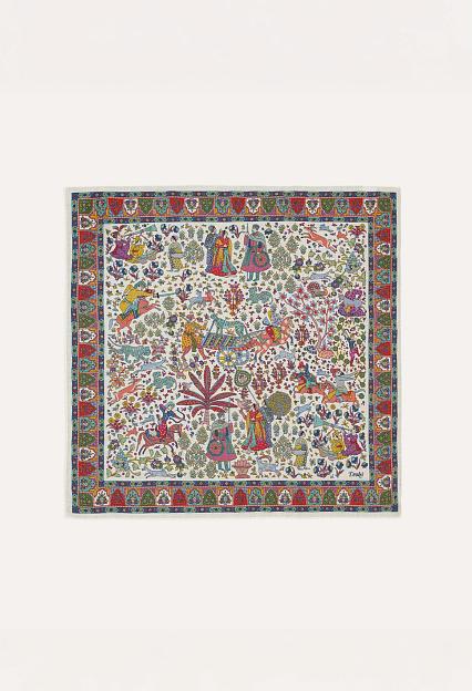 Drakes Floral Moghul Bandana Ecru, Navy & Magenta