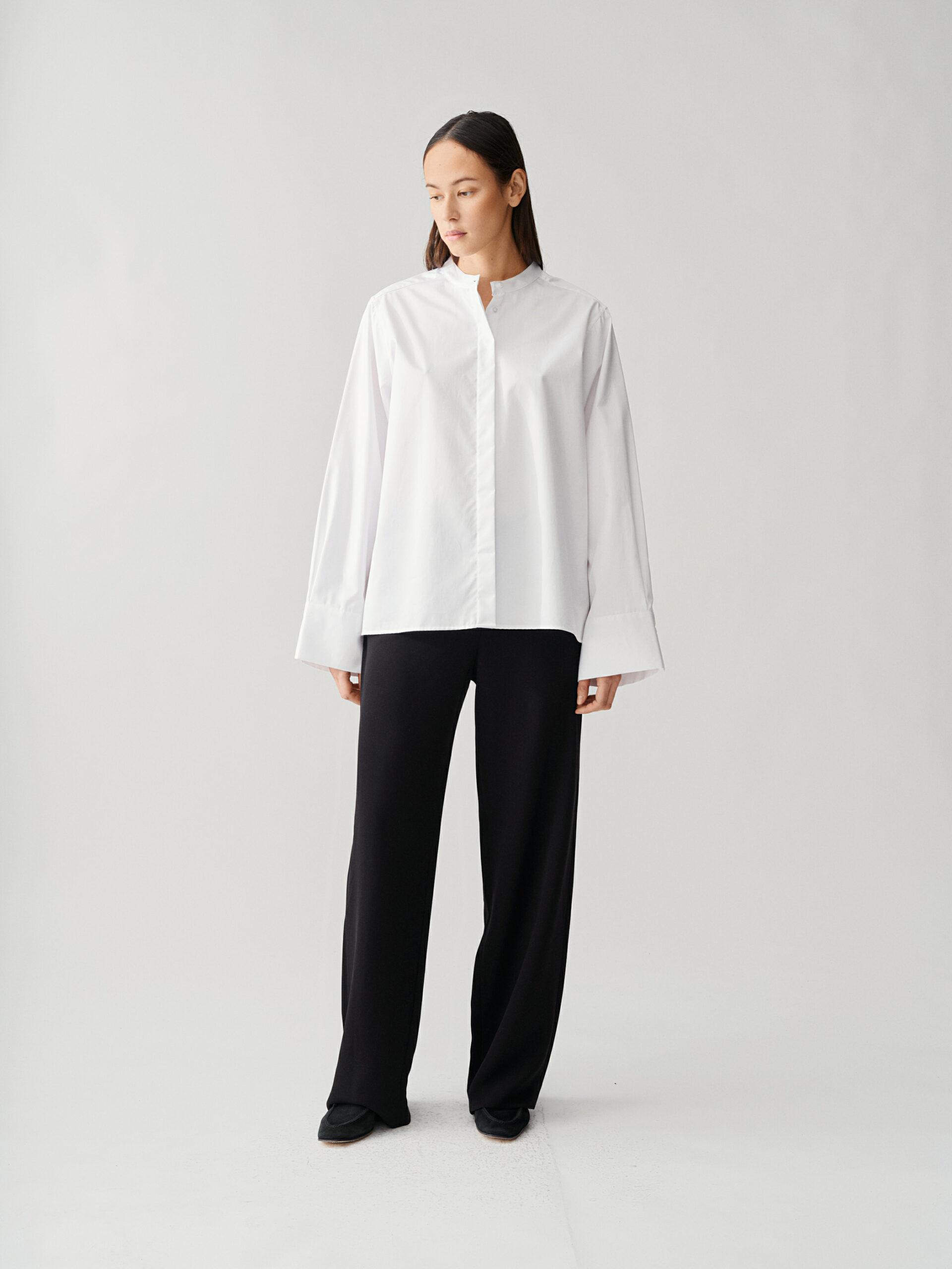 Julie Josephine Collarless Wide Sleeve Shirt White