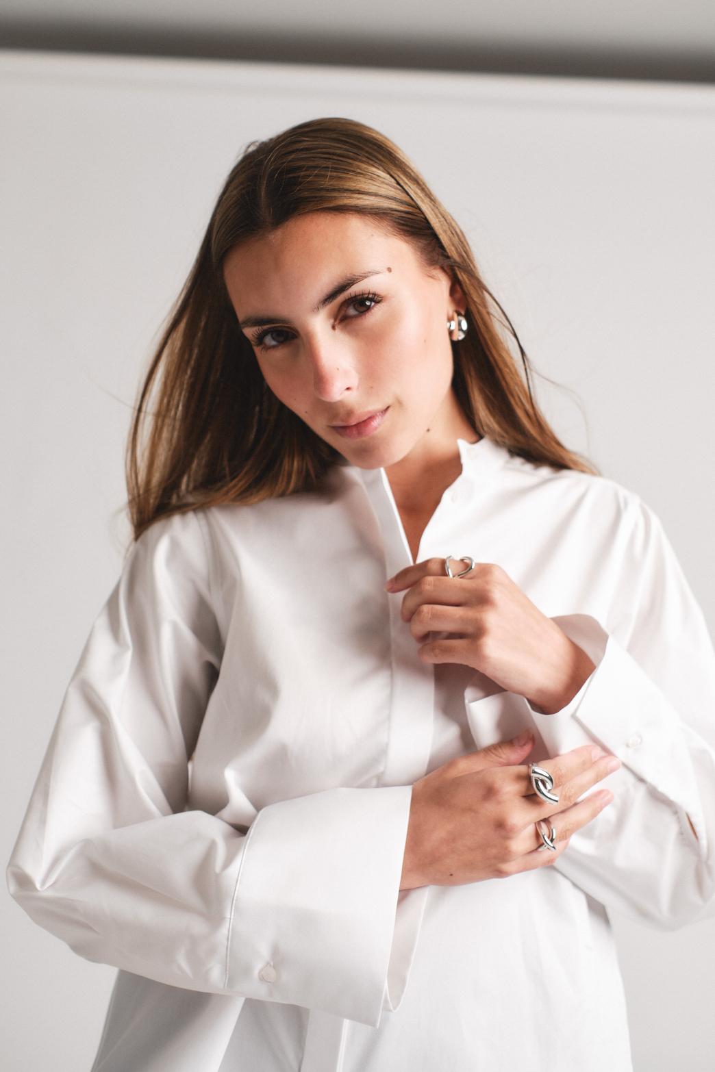 Julie Josephine Collarless Wide Sleeve Shirt White