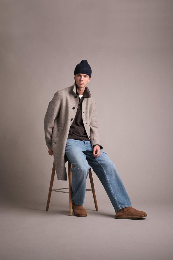 Harris Wharf London Men Mac Coat Pressed Wool Natural Casha