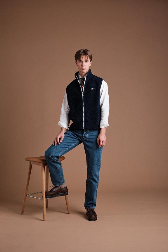 Drakes Zip Through Fleece Vest Navy-7