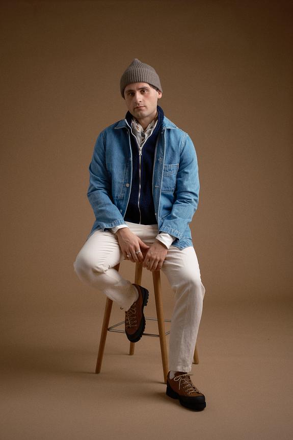 Drakes Jacket Denim Chore Bleach Wash-5