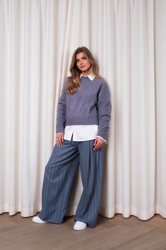 Filippa K Wide Pleated Striped Trousers Grey Blue Stripe