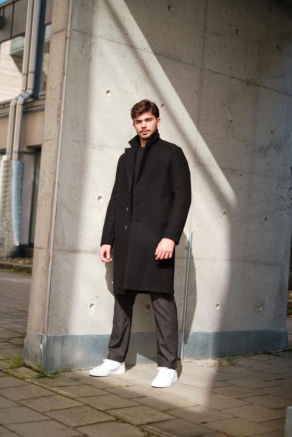 Men Overcoat Boiled Wool Black