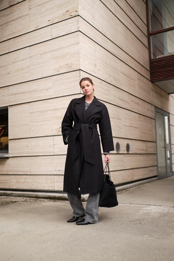 Harris Wharf Women Belted Clutch Coat Pressed Wool Black
