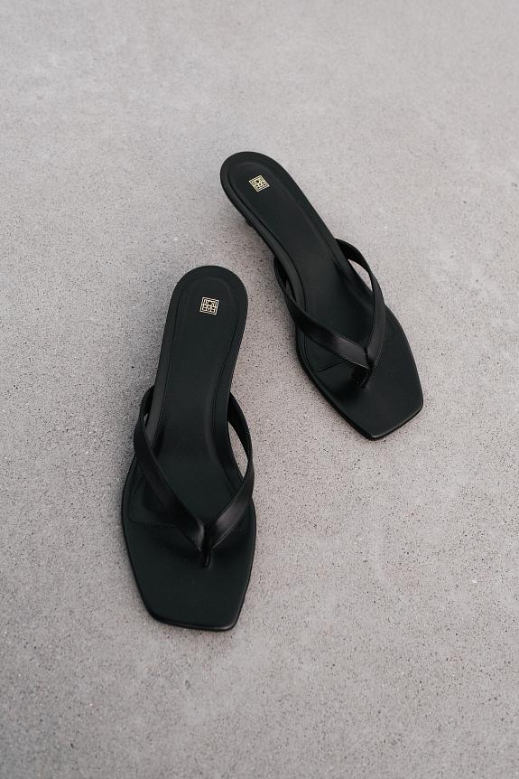 Toteme Leather Heeled Flip Flops Black-2