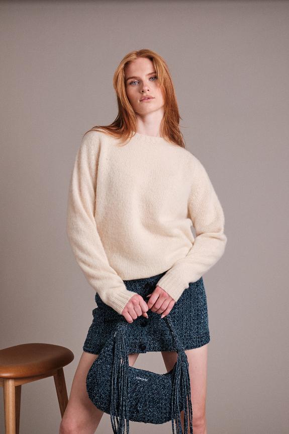 Harley of Scotland W Shaggy Brush Lambswool Sweater Cream