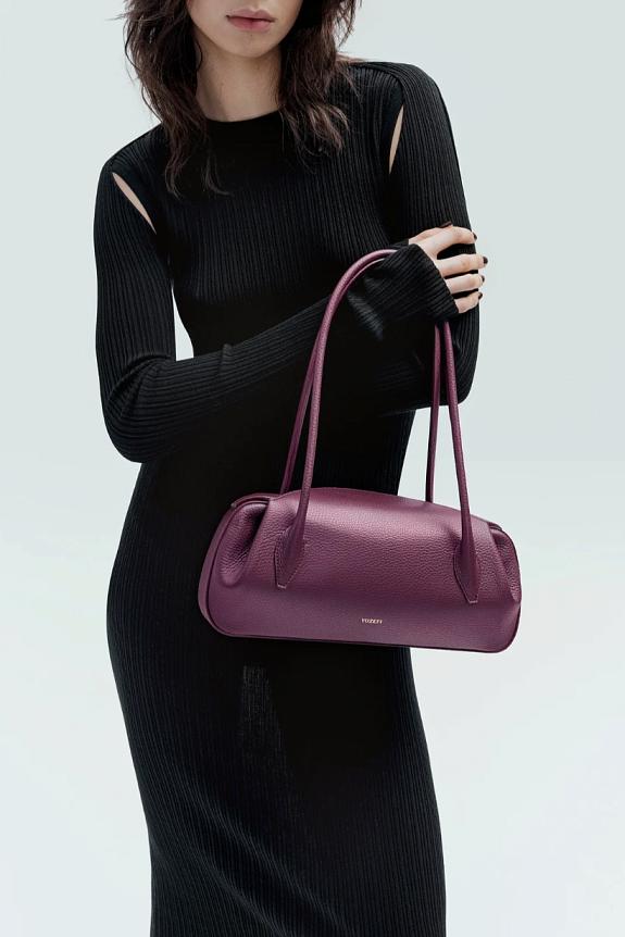 YUZEFI Oyster Shoulder Bag Pebble Grain Wine-3