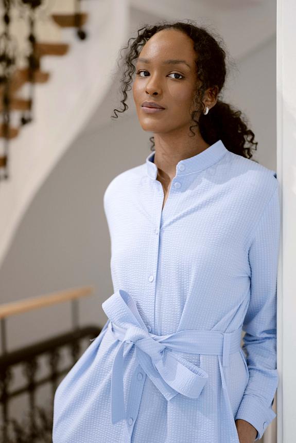 Harris Wharf London Women Long Belted Shirt Dress Light Blue-6