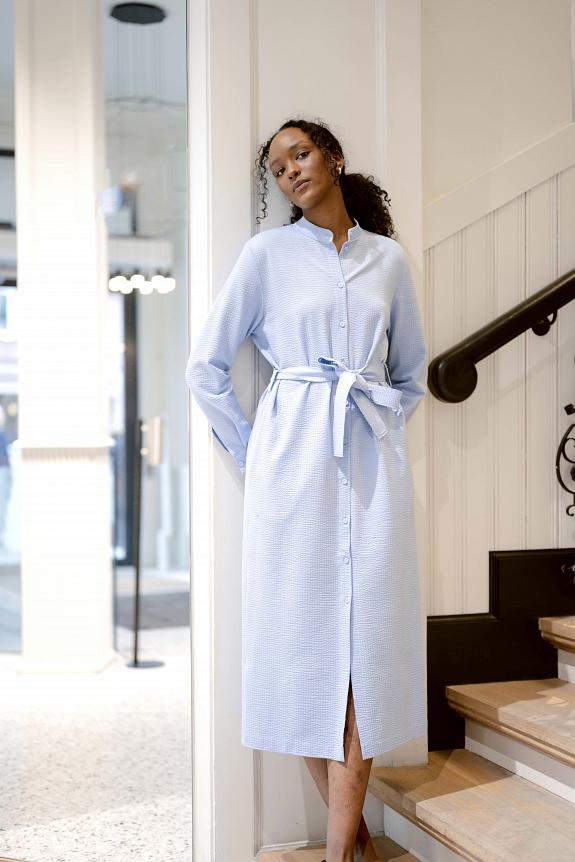 Harris Wharf London Women Long Belted Shirt Dress Light Blue-5