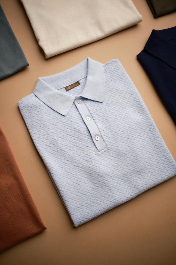 Stenströms Textured Polo Shirt Light Blue-4