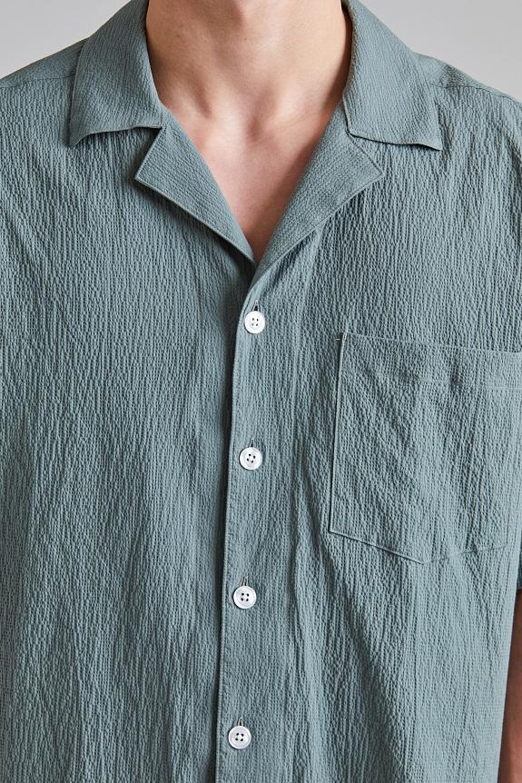 Oscar Jacobson Reg Fit Cuban SS Seersucker Shirt Balsam Green-2