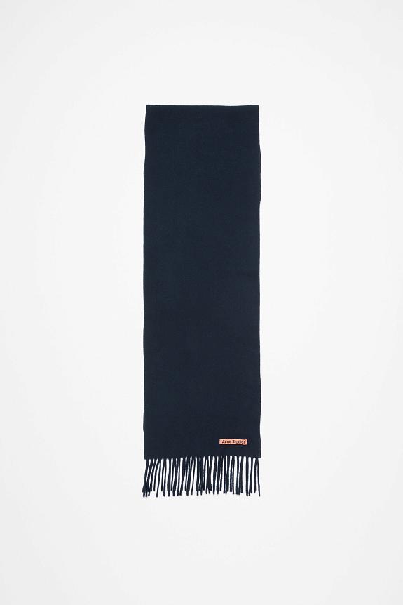 Acne Studios Fringe Wool Scarf Skinny Navy Blue FN-UX-SCAR000219