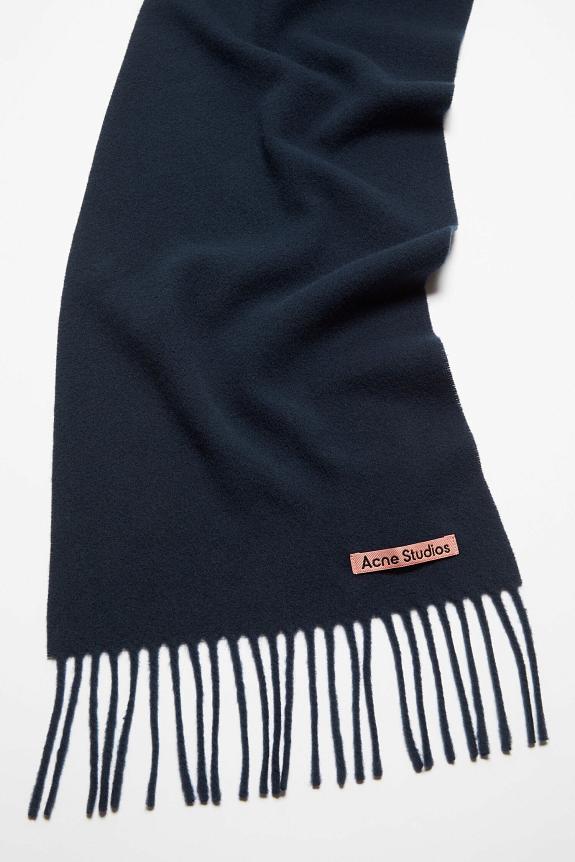 Acne Studios Fringe Wool Scarf Skinny Navy Blue FN-UX-SCAR000219
