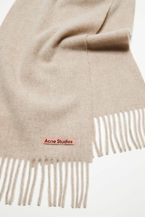 Acne Studios Fringe Wool Scarf Skinny Oatmeal Melange FN-UX-SCAR000219