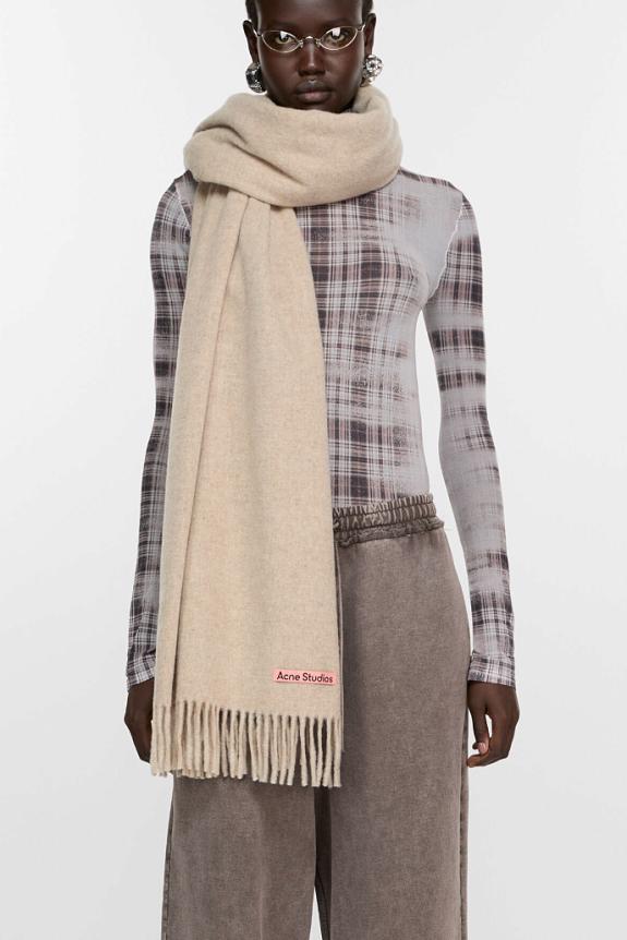 Acne Studios Fringe Wool Scarf - Oversized Oatmeal Melange FN-UX-SCAR000217-1