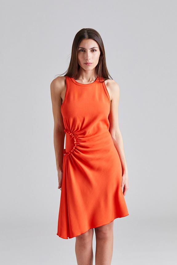 Acne Studios Sleeveless Gather Detail Mini Dress Scarlet 