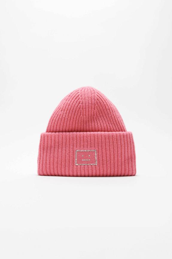 Acne Studios Embellished Face Logo Beanie FA-UX-HATS000226 Tango Pink