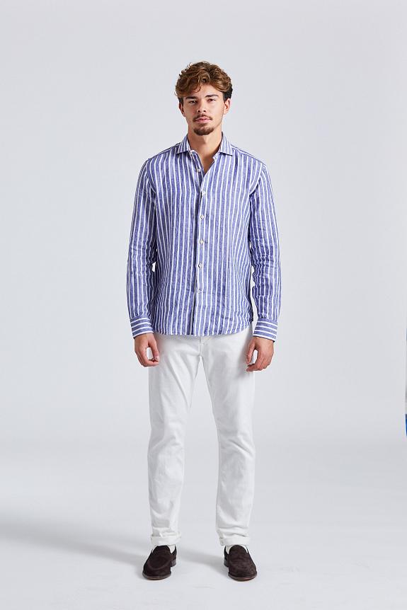Alessandro Gherardi Regular Slim Cotton Linen Blue Stripe-2